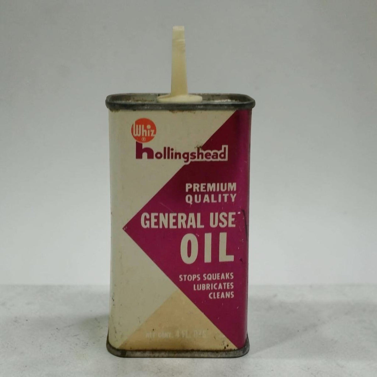 Vintage Whiz Hollingshead General Purpose antique oil can collectible.
