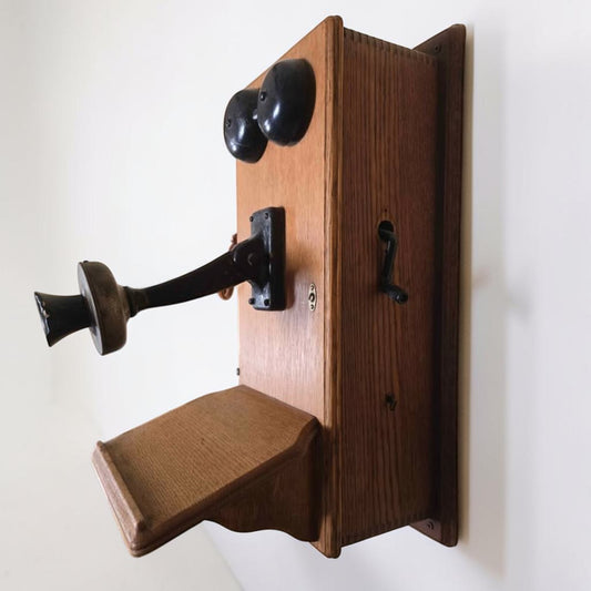 Antique 1915 oak wall telephone with beautiful original country charm.