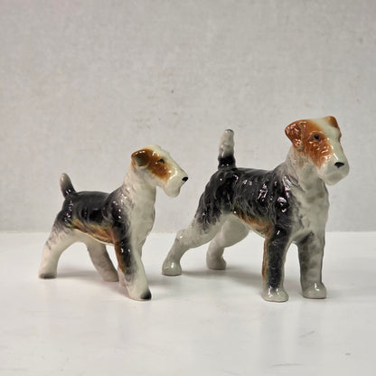 Antique hand-painted porcelain wire-haired terrier dog figurines
