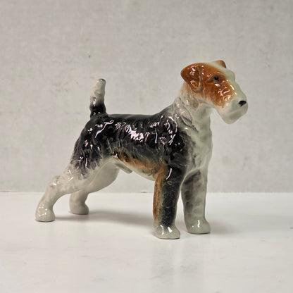 Antique hand-painted porcelain wire-haired terrier dog figurines
