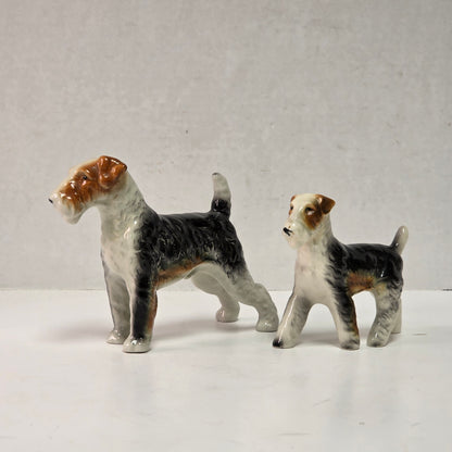 Antique hand-painted porcelain wire-haired terrier dog figurines
