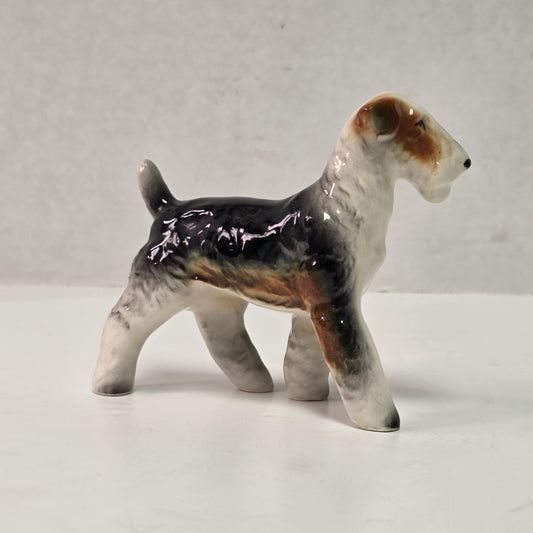Antique hand-painted porcelain wire-haired terrier dog figurines

