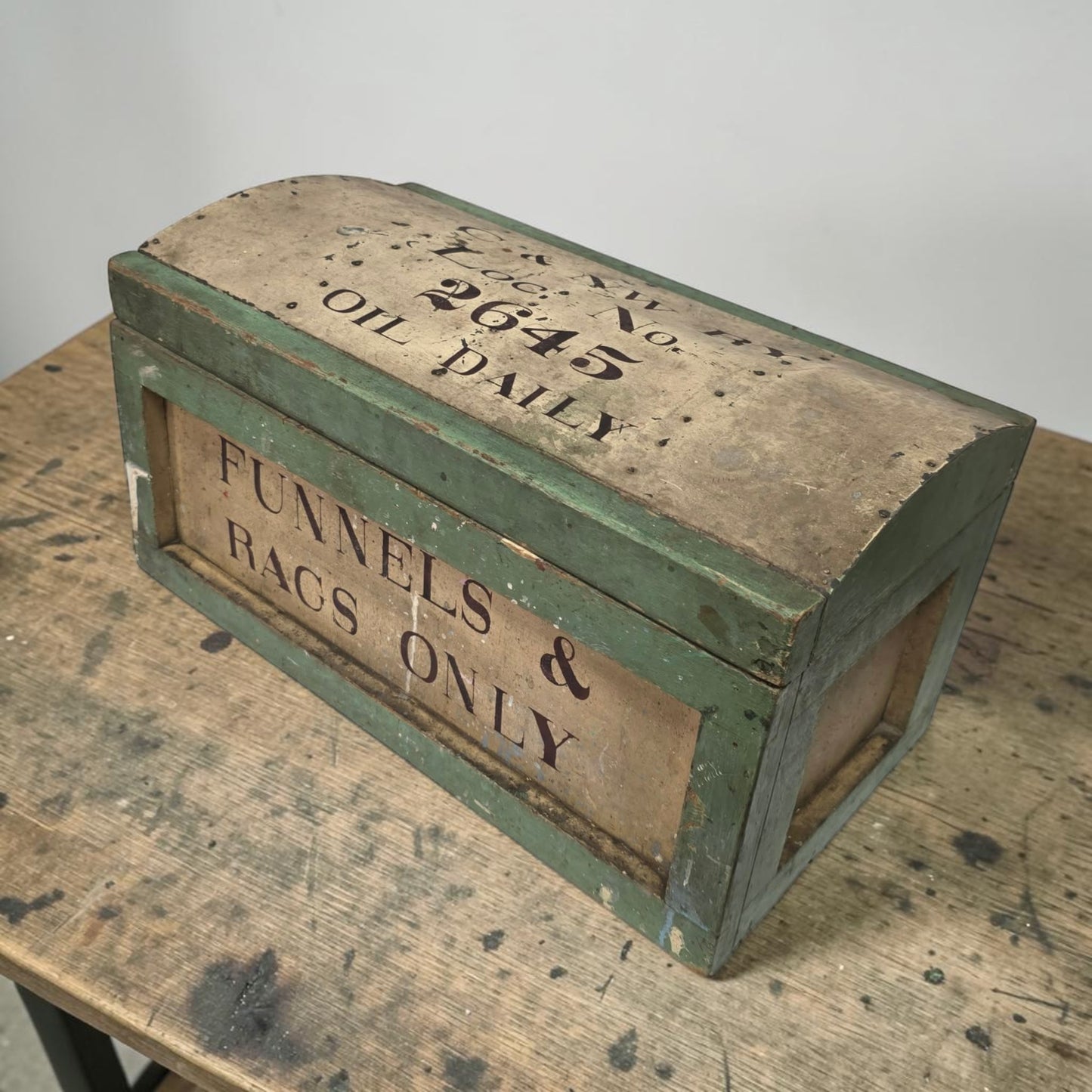 Antique Chicago & Northwestern Railway Domed Top Trunk 18” 