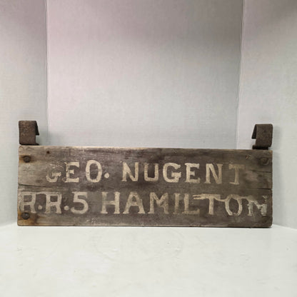 Over 100-year-old George Nugent RR5 Hamilton buggy plate, a unique piece of early Canadian rural history.