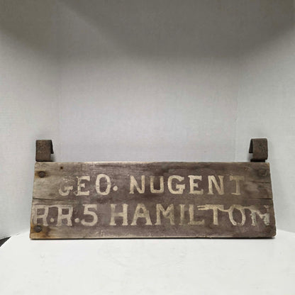 Over 100-year-old George Nugent RR5 Hamilton buggy plate, a unique piece of early Canadian rural history.