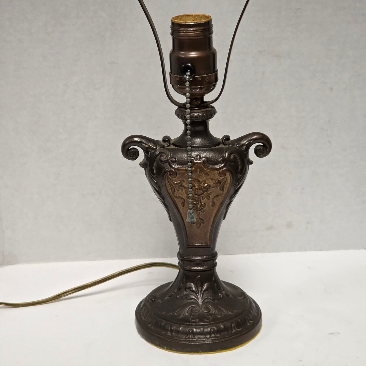 Circa 1910 Art Nouveau Arts and Crafts slag glass lamp with copper shade
