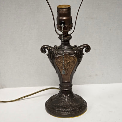 Circa 1910 Art Nouveau Arts and Crafts slag glass lamp with copper shade
