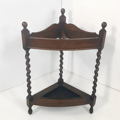 Antique Mission Oak Umbrella Stand Arts & Crafts 1920s | Barley Twist Corner Stand Original Finish - Wainfleet Trading Post