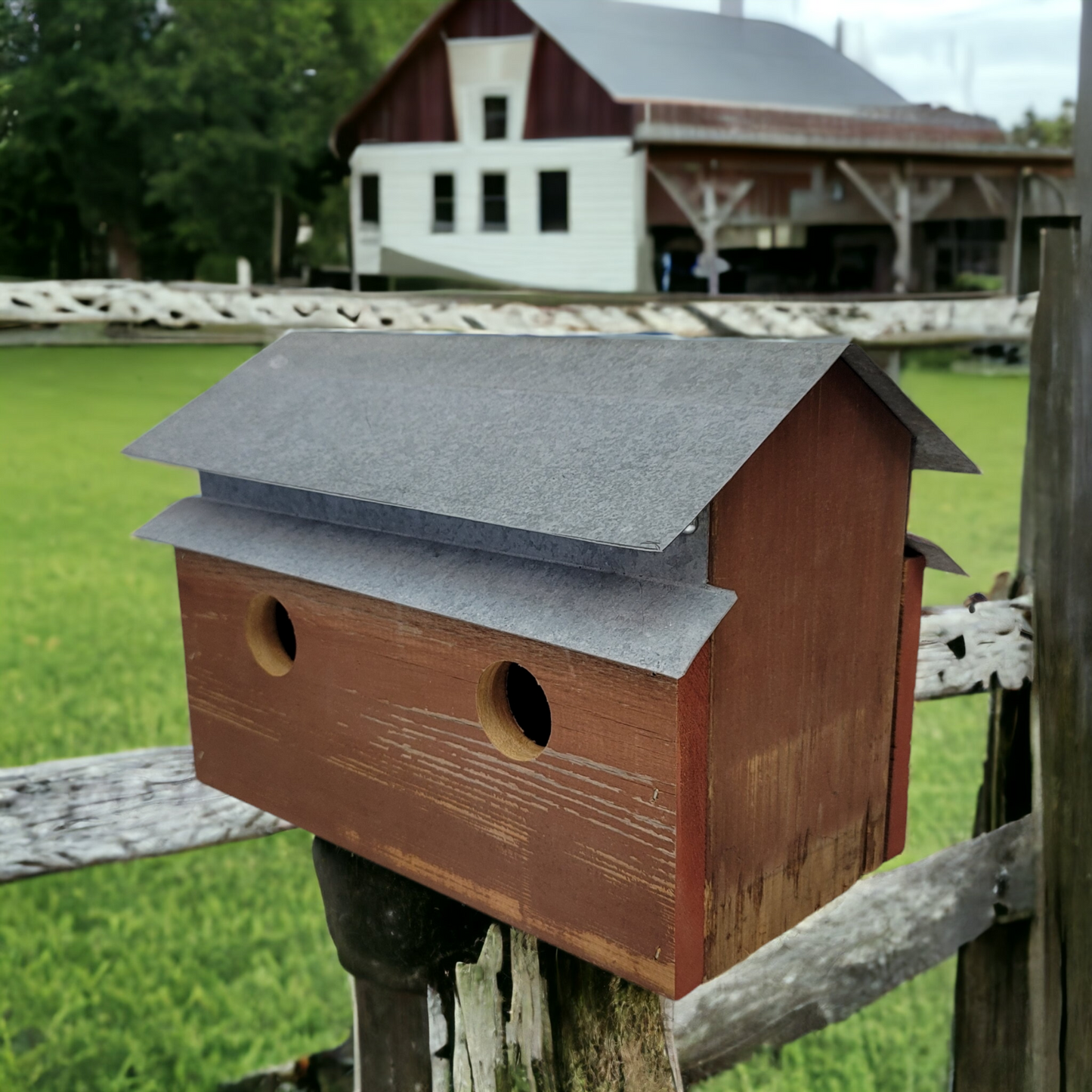 handcrafted barn shaped birdhouse 