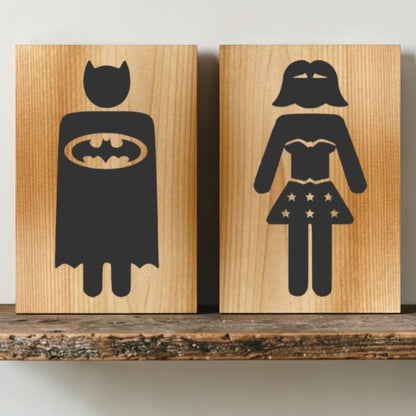Superhero bathroom sign
Hero restroom sign
Heroine restroom sign
Hand-painted wood sign
Comic themed decor set