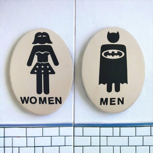 Bathroom Signs Batman Wonder Woman