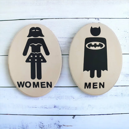 Bathroom Signs Batman Wonder Woman