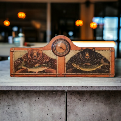 Hunting Themed Clock Grizzly Bear Fishing Salmon Hunt Camp Decor