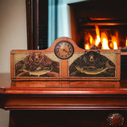 Hunting Themed Clock Grizzly Bear Fishing Salmon Hunt Camp Decor