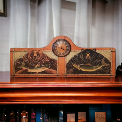 Hunting Themed Clock Grizzly Bear Fishing Salmon Hunt Camp Decor
