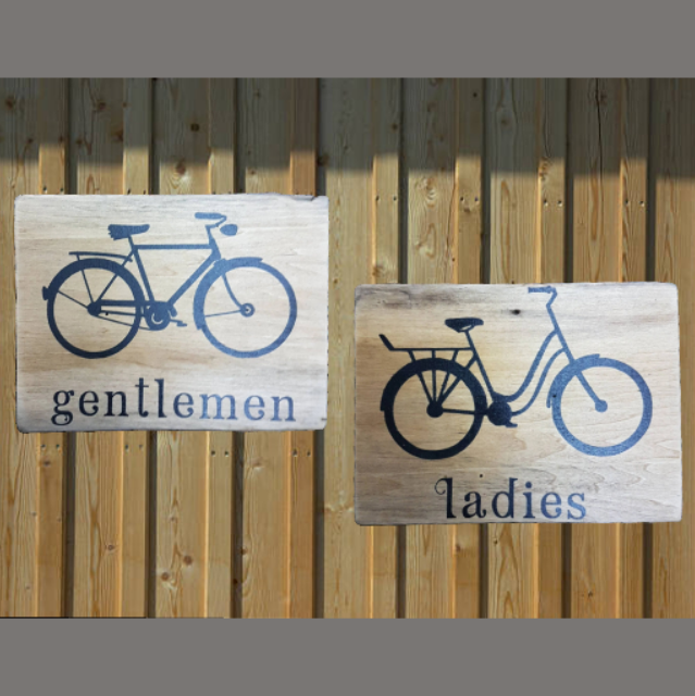 Bathroom Sign Mens And Womens Antique Bicycle Decor