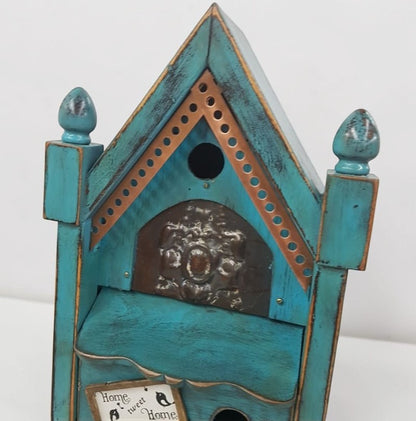 Rustic Steeple Clock Birdhouse with Fleur-de-Lis Tin
