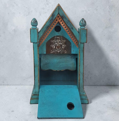 Rustic Steeple Clock Birdhouse with Fleur-de-Lis Tin