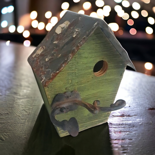 Rustic Bird House hand built Fleur De Lys Tin Roof - Wainfleet Trading Post