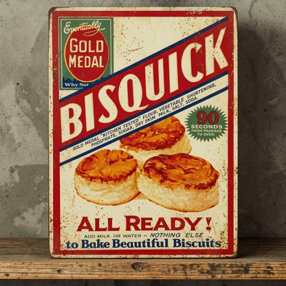 Retro Bisquick kitchen sign for country kitchen, diner, restaurant, or bakery decor.
