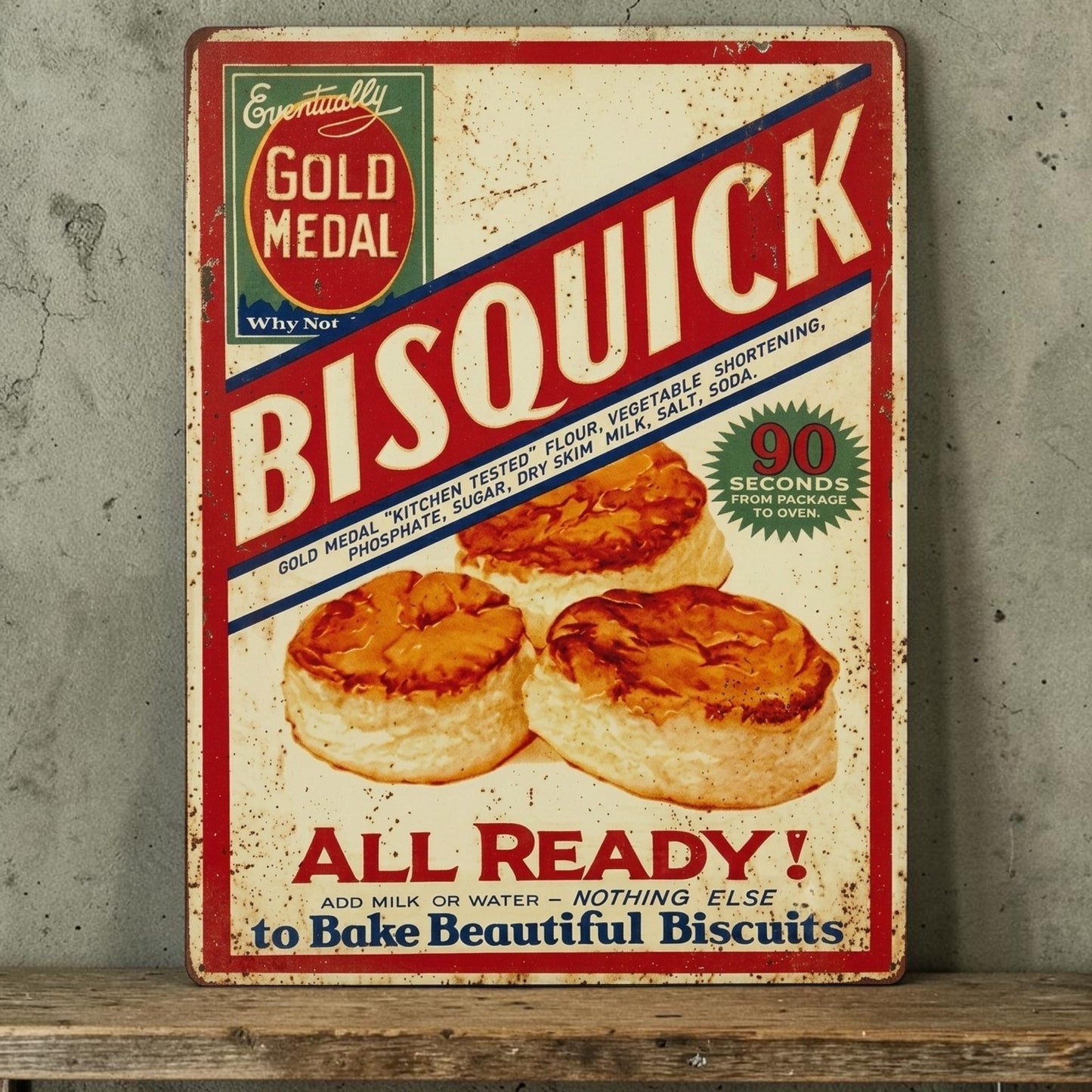 Retro Bisquick kitchen sign for country kitchen, diner, restaurant, or bakery decor.
