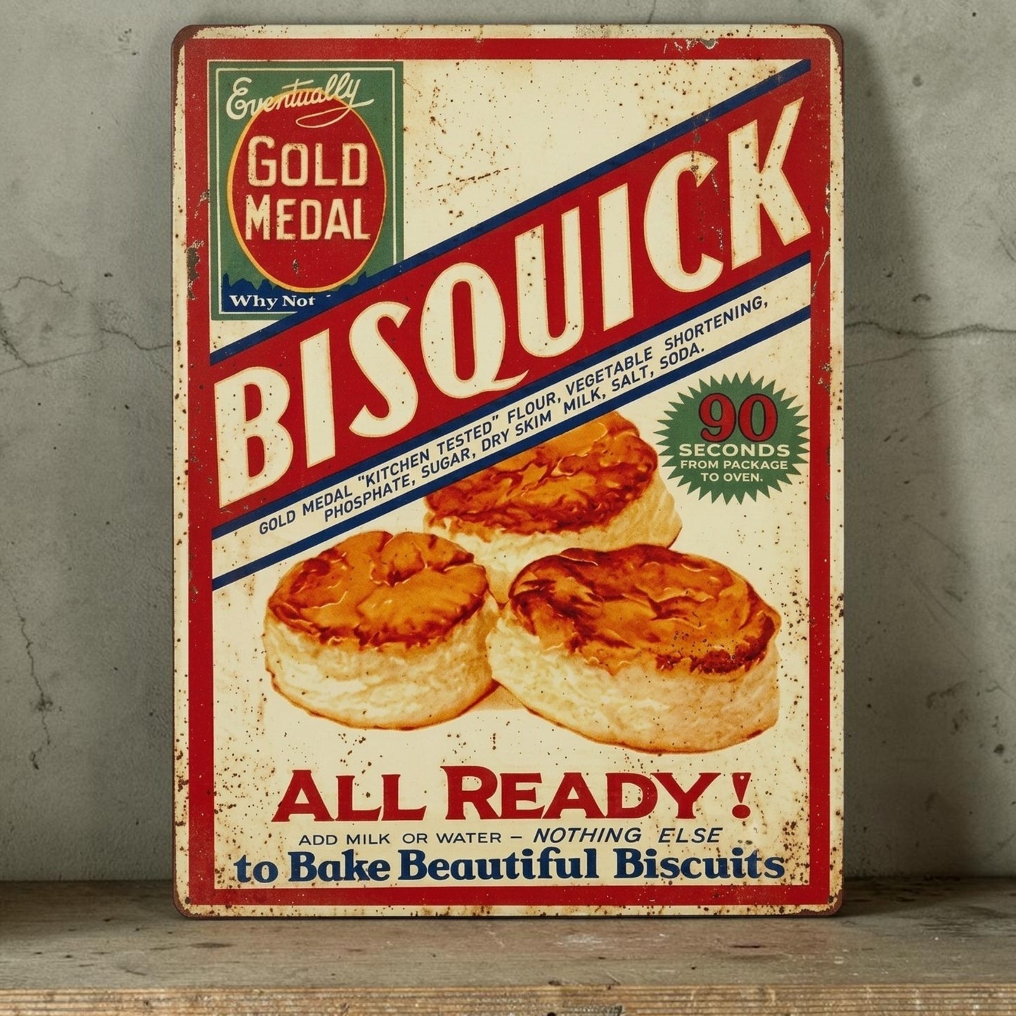 Retro Bisquick kitchen sign for country kitchen, diner, restaurant, or bakery decor.

