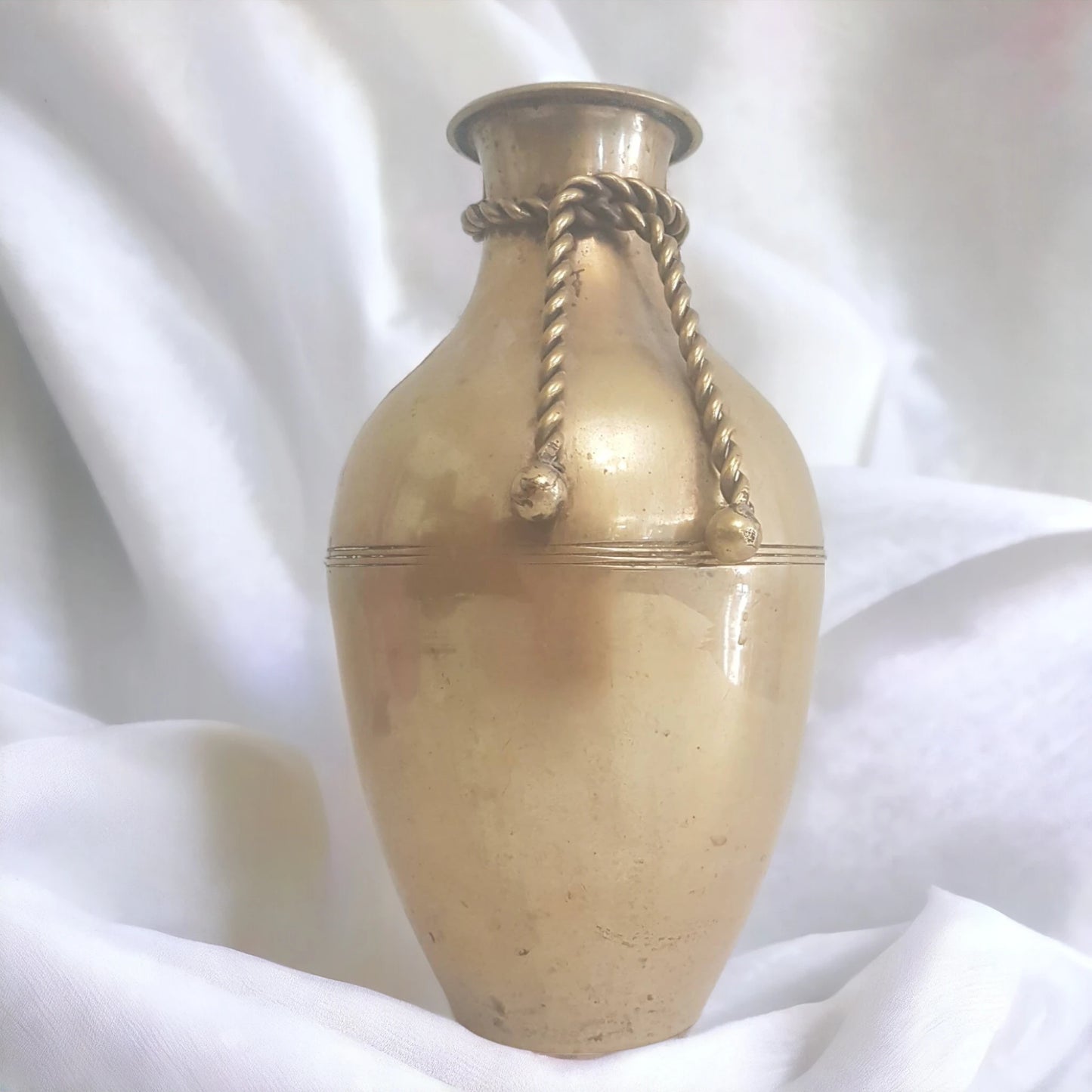 Solid Brass Flower Vase With Braided Rope Made In India