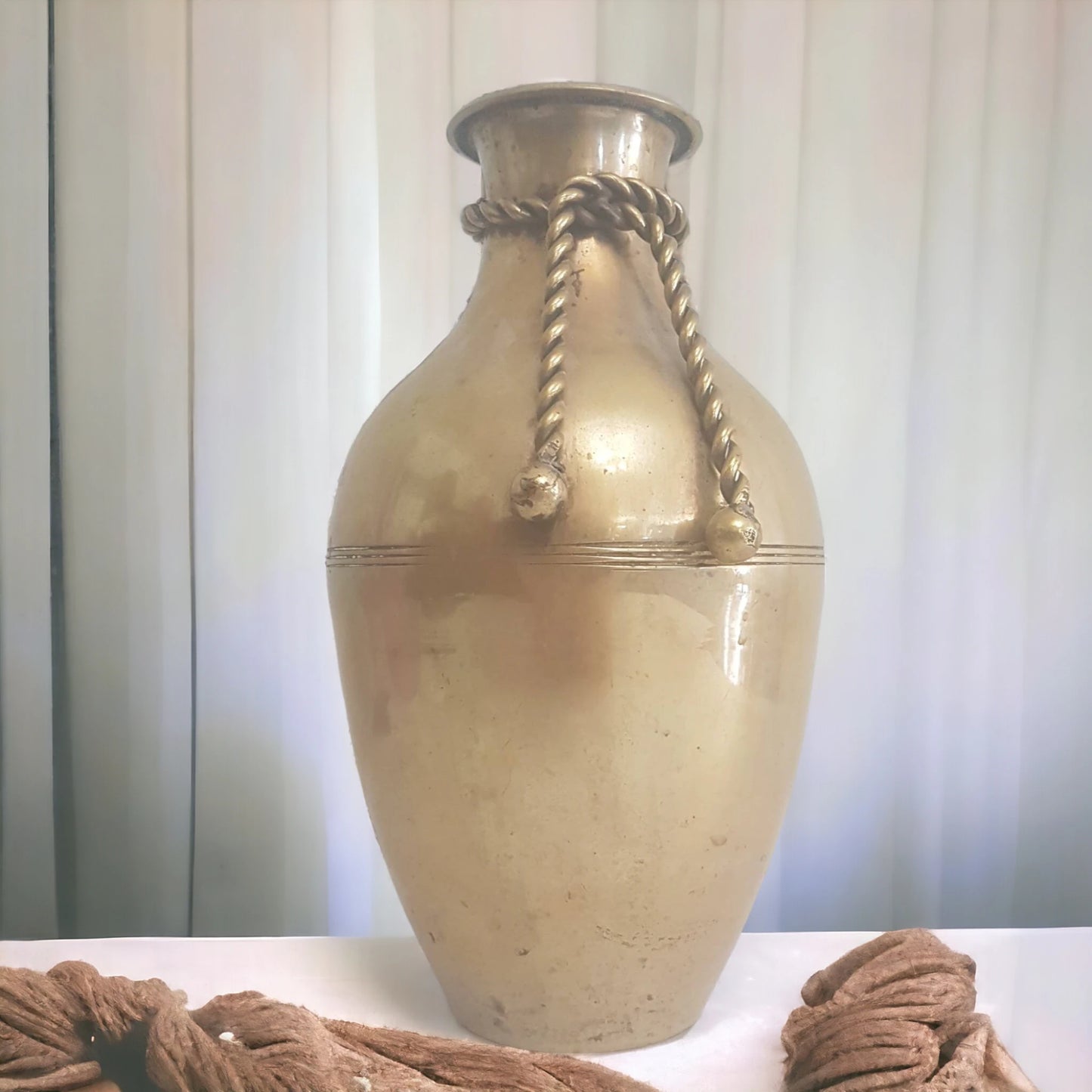 Solid Brass Flower Vase With Braided Rope Made In India