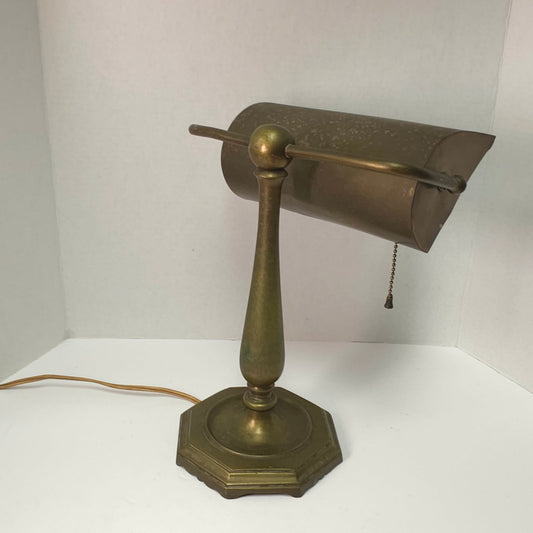Antique Crown Bronze Banker’s Lamp| Art Deco Arts & Crafts Desk Lamp 