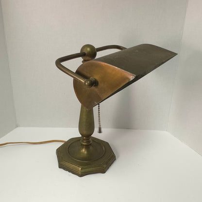 Antique Crown Bronze Banker’s Lamp| Art Deco Arts & Crafts Desk Lamp 