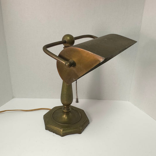 Antique Crown Bronze Banker’s Lamp| Art Deco Arts & Crafts Desk Lamp 