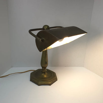 Antique Crown Bronze Banker’s Lamp| Art Deco Arts & Crafts Desk Lamp 
