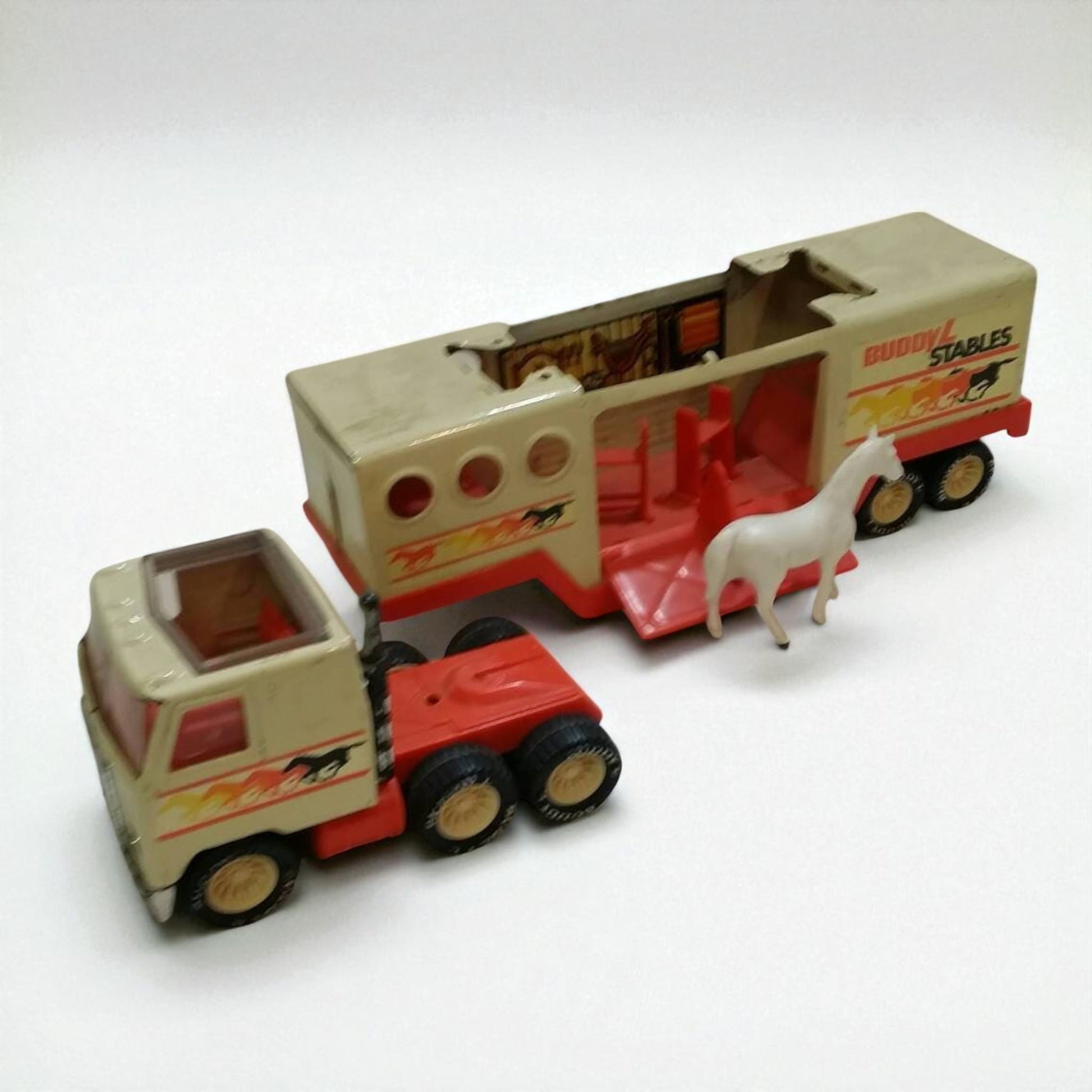 Vintage Buddy L Tin Toy Stable Truck with Horse Figurine