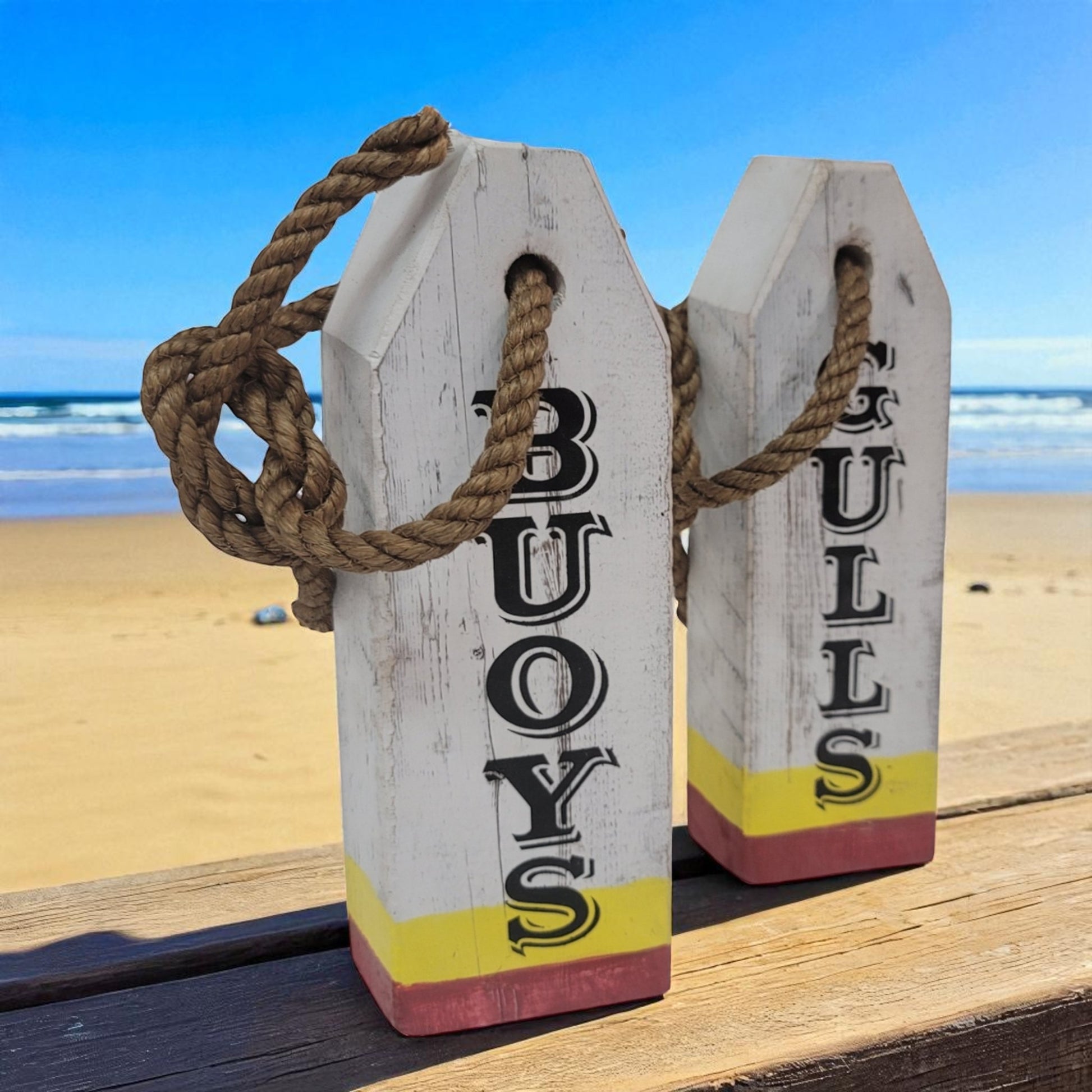 Rustic Nautical Lobster Buoy Bathroom Sign Set – Buoys & Gulls – Handmade Coastal Decor