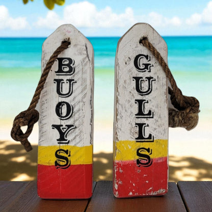 Rustic Nautical Lobster Buoy Bathroom Sign Set – Buoys & Gulls – Handmade Coastal Decor