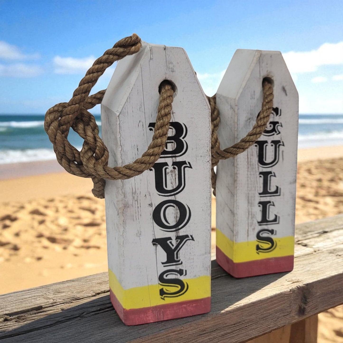 Rustic Nautical Lobster Buoy Bathroom Sign Set – Buoys & Gulls – Handmade Coastal Decor