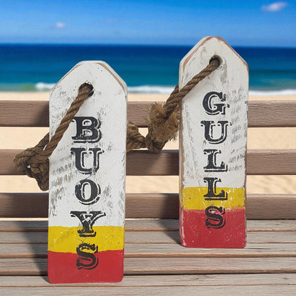 Rustic Nautical Lobster Buoy Bathroom Sign Set – Buoys & Gulls – Handmade Coastal Decor