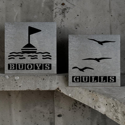 Handmade galvanized metal nautical bathroom signs