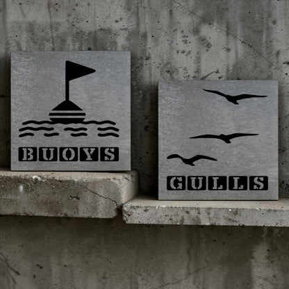 Handmade galvanized metal nautical bathroom signs