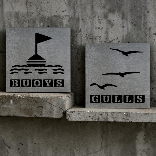 Handmade galvanized metal nautical bathroom signs