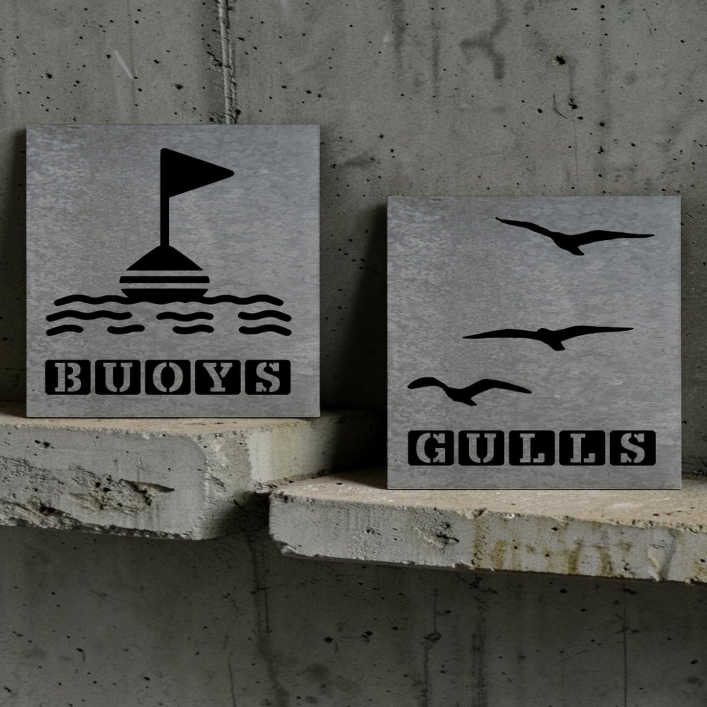 Handmade galvanized metal nautical bathroom signs