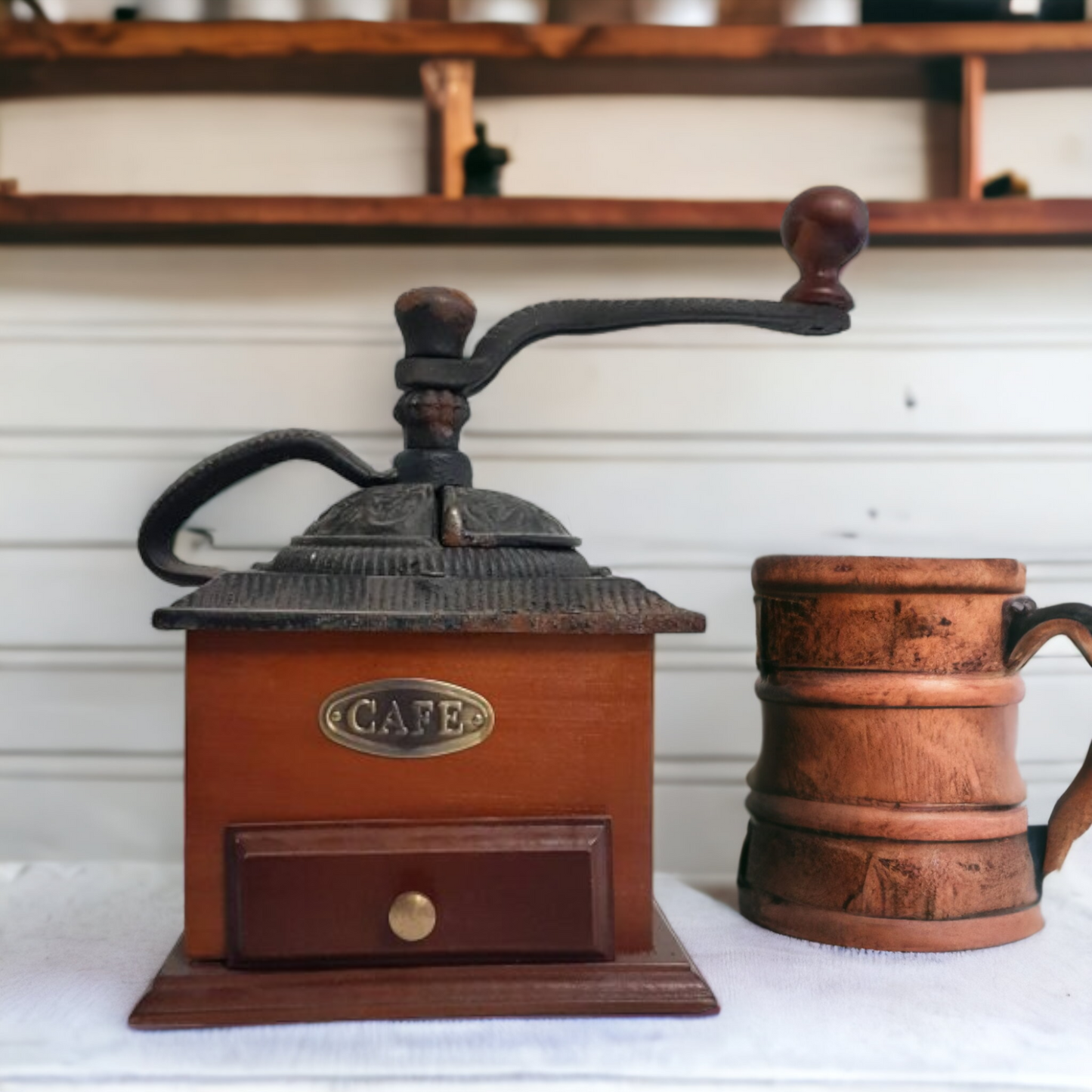 Vintage Wooden Coffee Grinder With Drawer Hand Grinder