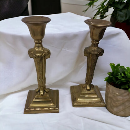 Vintage Art Deco Brass Candlestick Holders With Rams Heads