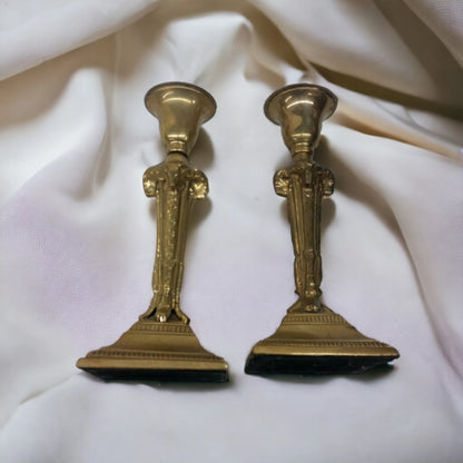 Vintage Art Deco Brass Candlestick Holders With Rams Heads