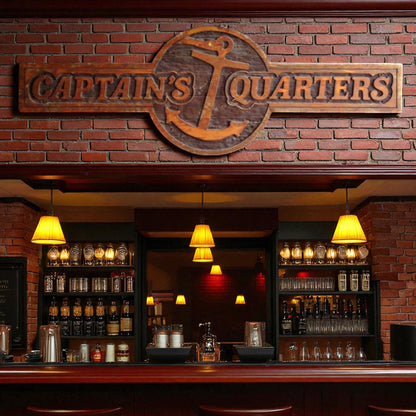 Massive Vintage Hand-Carved Captain’s Quarters Bar Sign