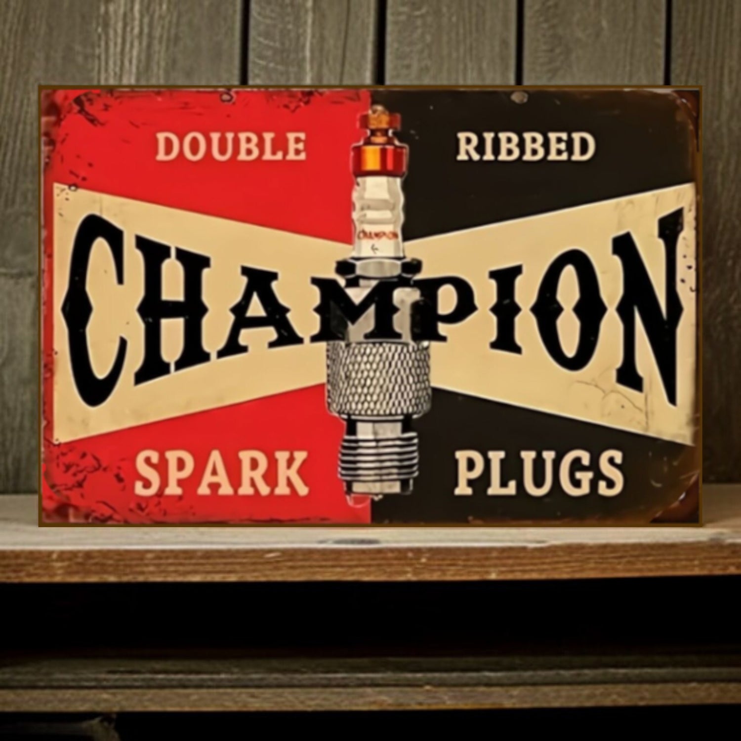 Rustic Champion Spark Plug Garage Sign | Classic Auto Advertising