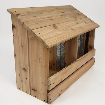 Handmade reclaimed lumber chicken nesting box designed for 8-10 backyard laying hens