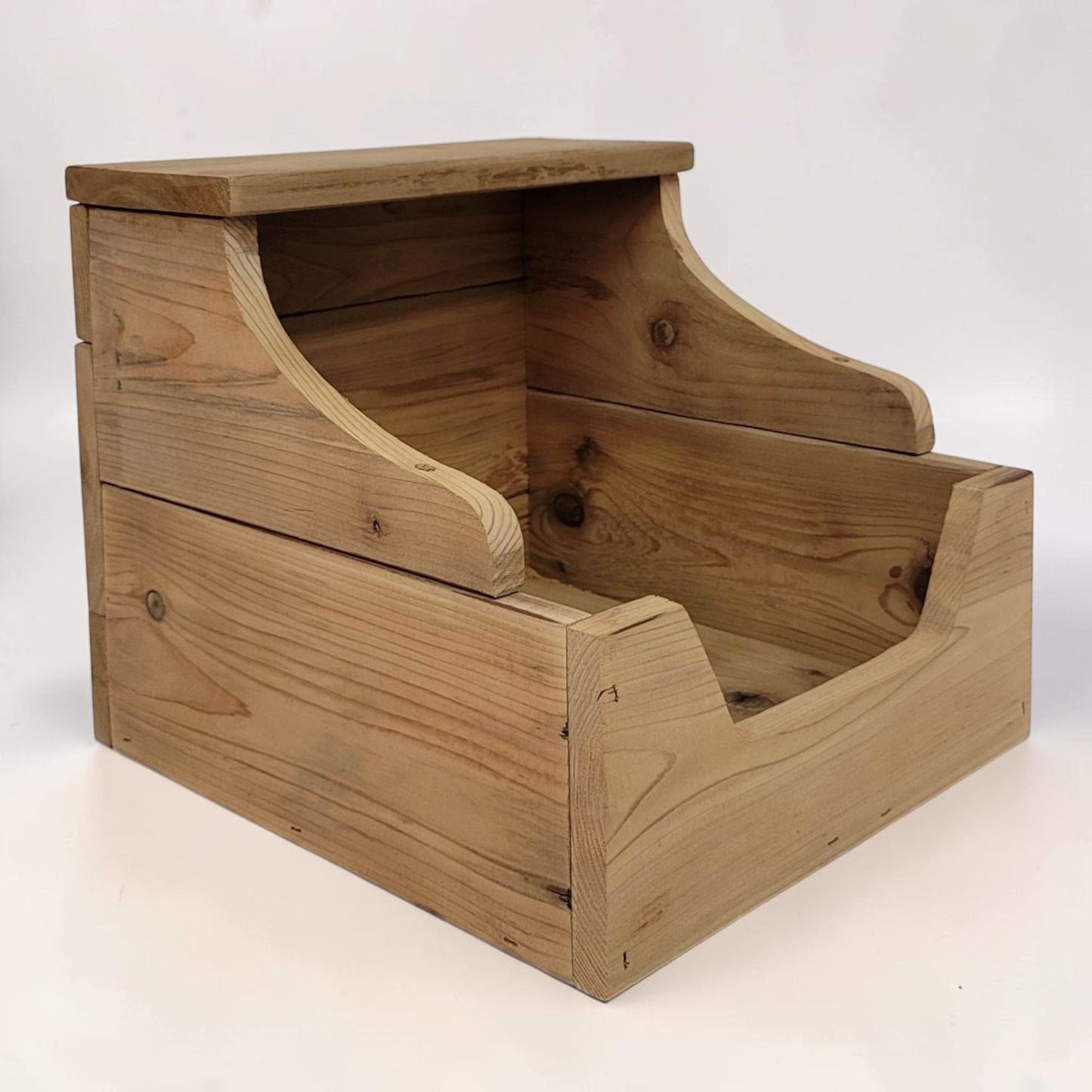 Handmade reclaimed wood storage bin with rustic farmhouse character and versatile storage options.