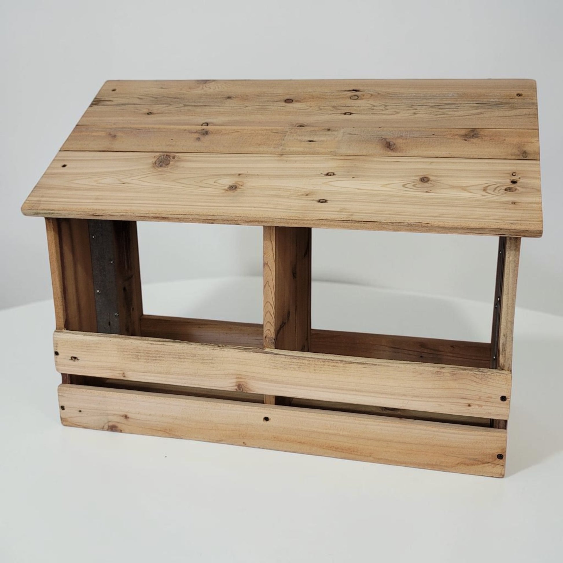Handmade reclaimed lumber chicken nesting box designed for 8-10 backyard laying hens