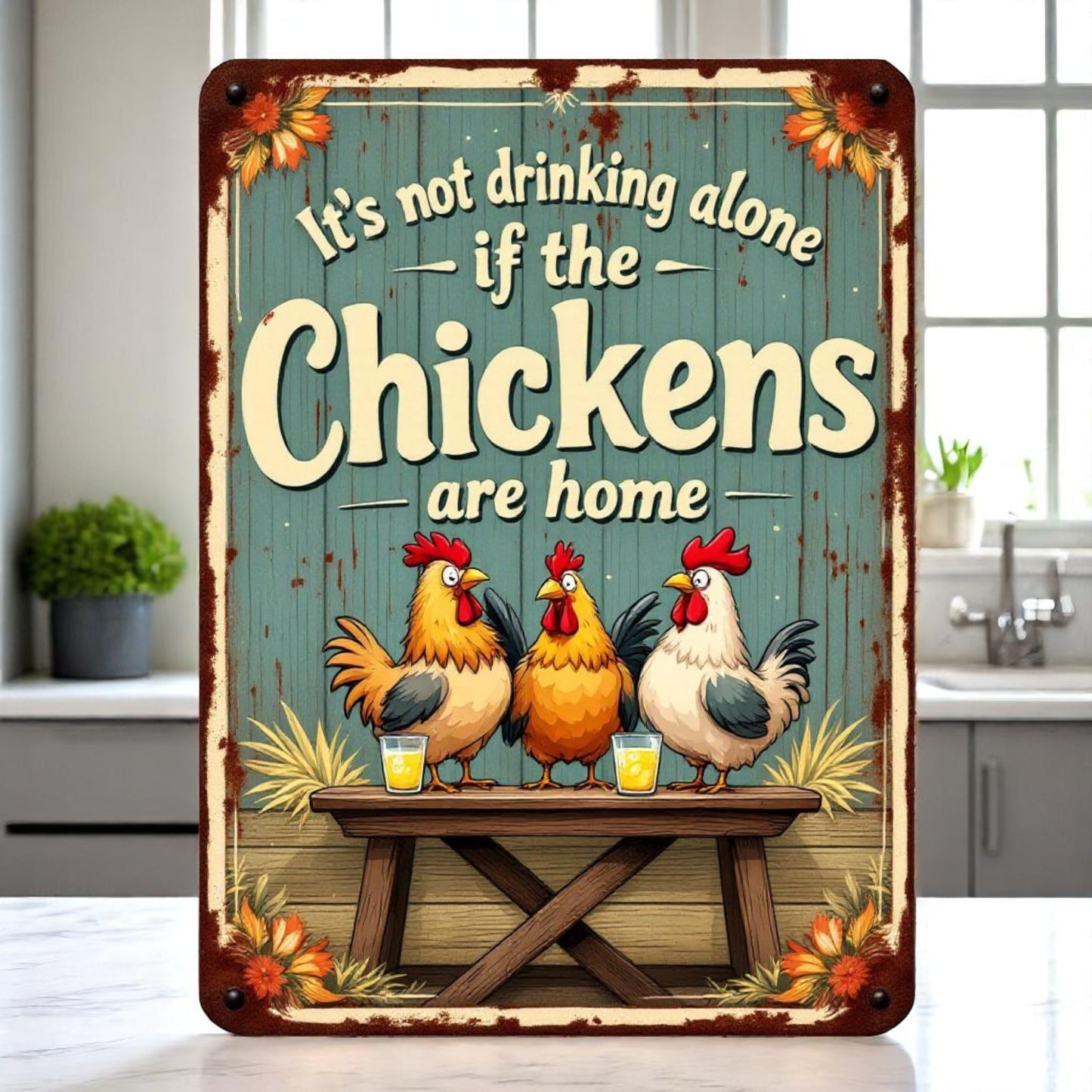 It's Not Drinking Alone If the Chickens Are Home Sign